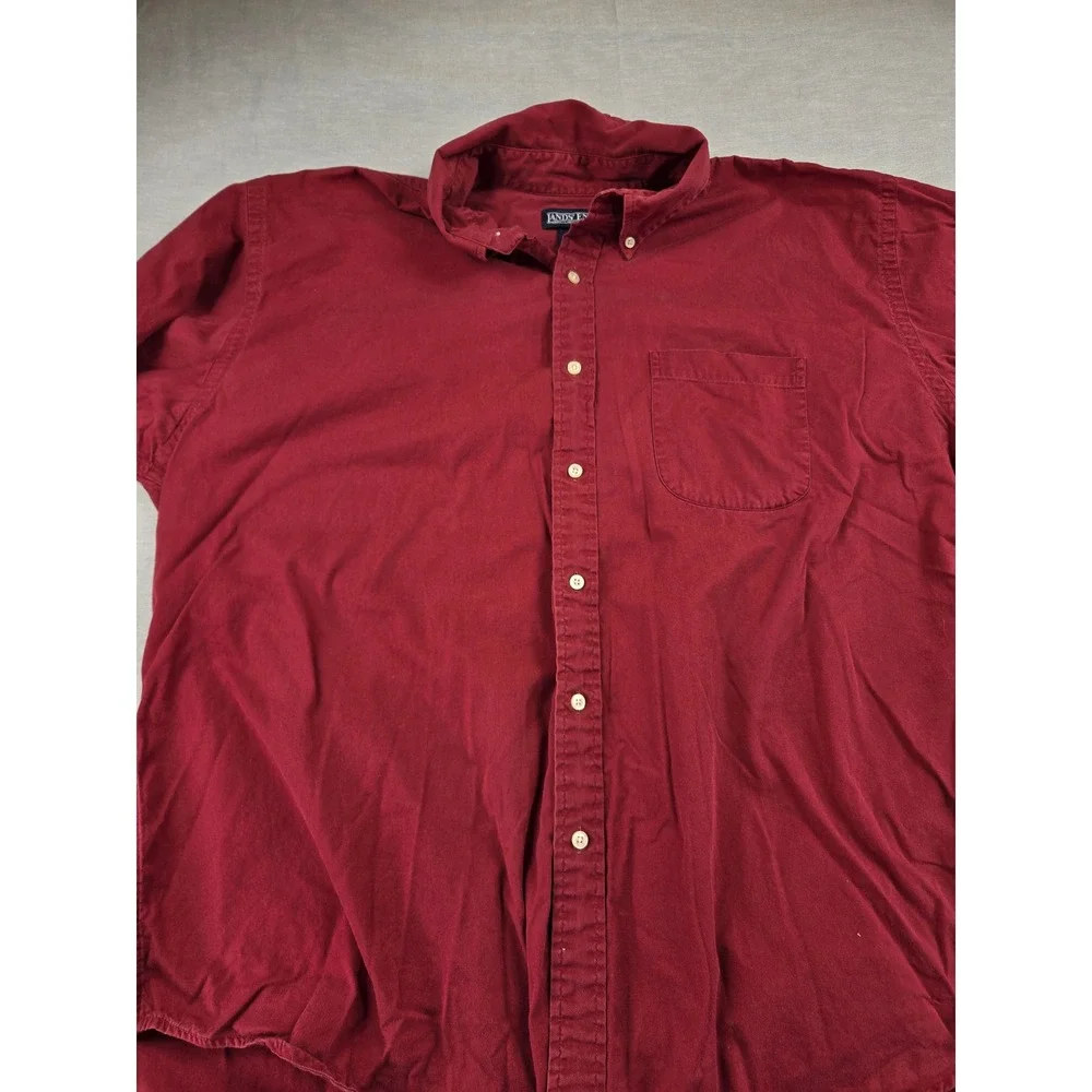 Lands End Mens XL Red Long Sleeve Cotton Button Down Shirt Regular Fit 17-17.5